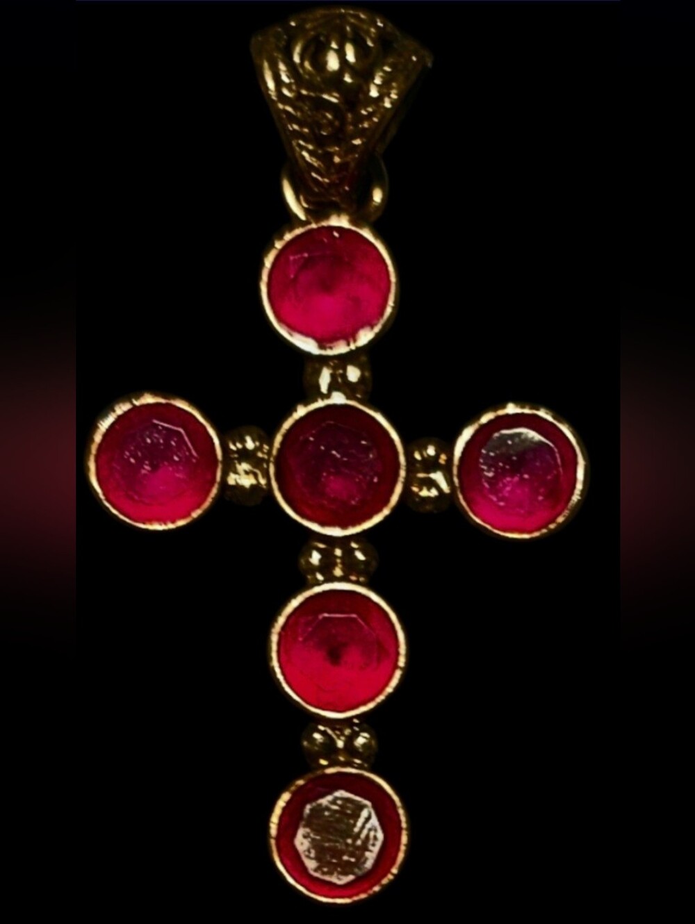 925 Sterling Silver Cross Pendant ~ Red Stones